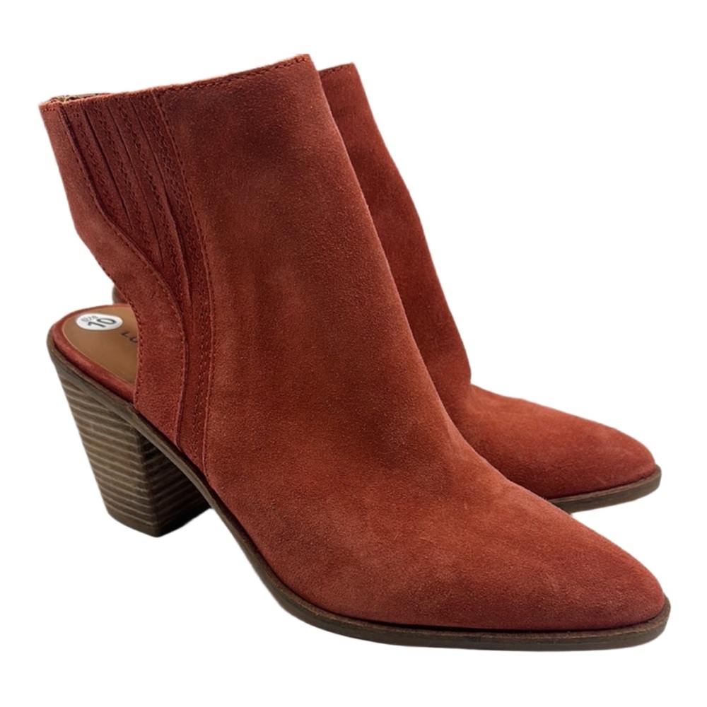 NWOT Lucky Brand Sz 10 Shyna Suede Ankle Boho Western Chic Boots Rust